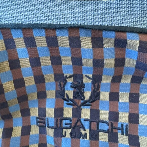 Bugatchi Mens Blue and Tan Checked Long Sleeve Shirt - Picture 4 of 4